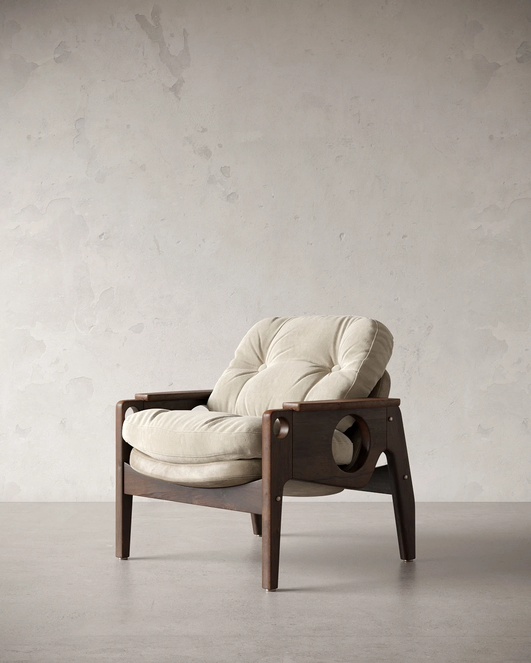 Front three-quarter view of the Tetê armchair